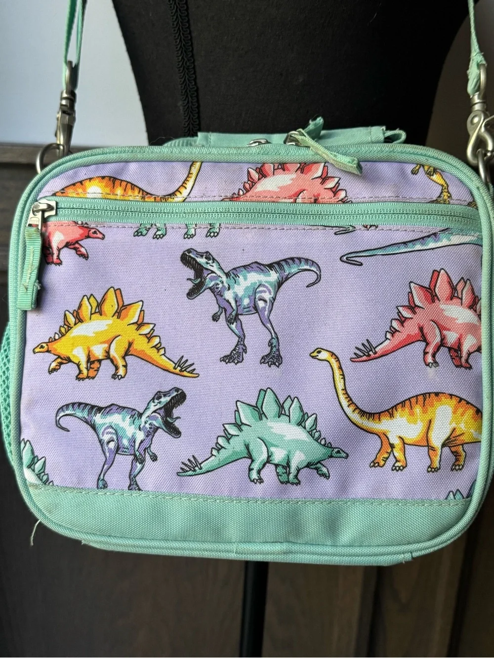 Pottery Barn Kids Lavender Dinosaur Crossbody with Mint Trim